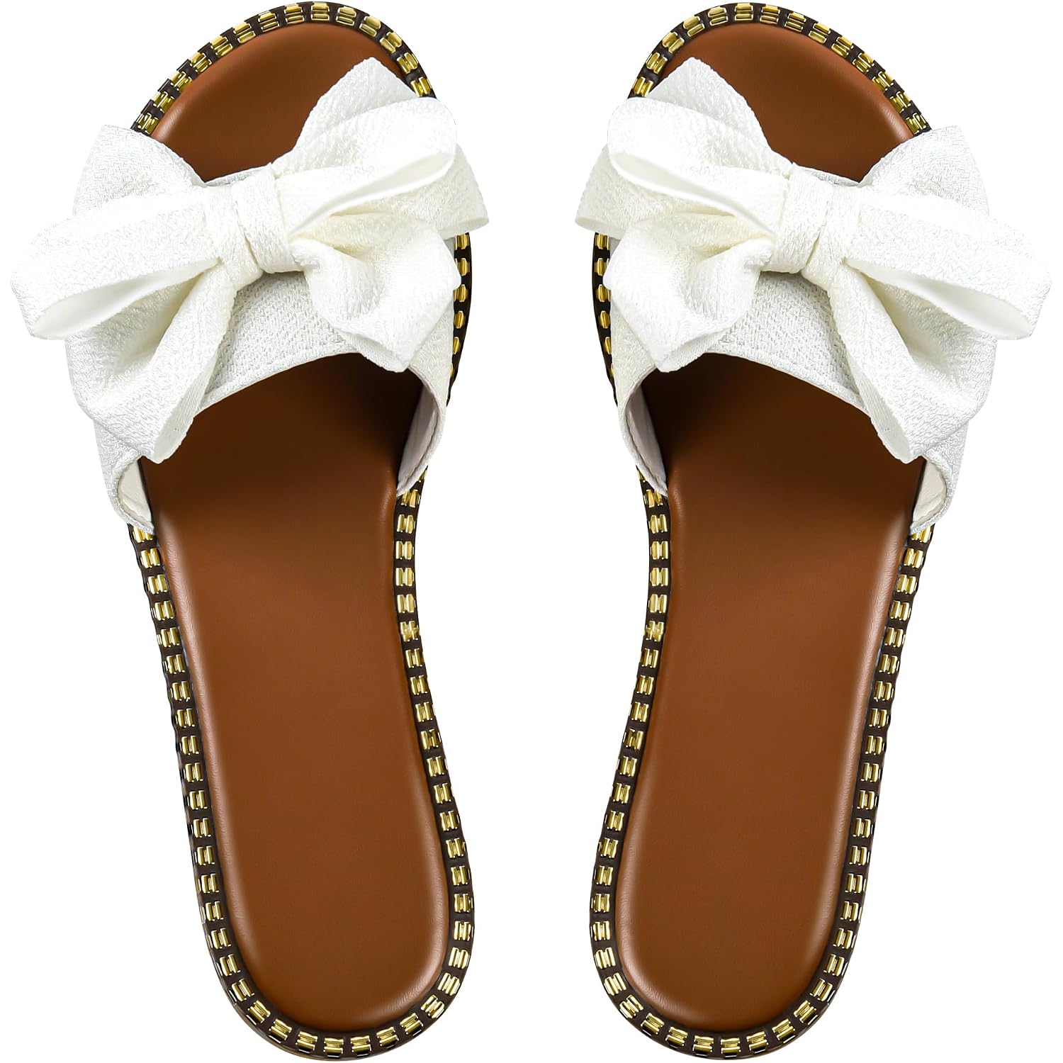 Sksshion Women'S Bow Knot Slides Open Toe Flat Sandals Summer Slip On Slippers