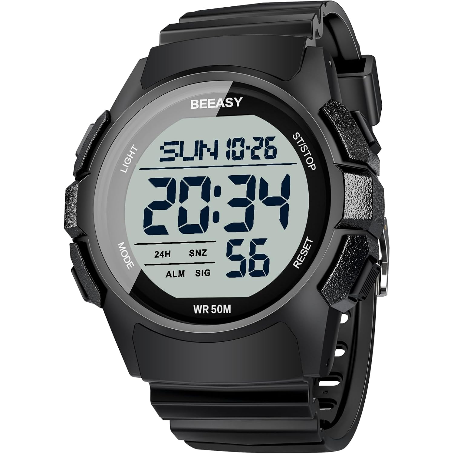 Beeasy Mens Digital Sports Watch, 50M Waterproof 49Mm Rubber Strap Mens Watches With Stopwatch, Countdown Timer, Alarm & Dual Time—Ideal For Sport, Gym, Running, Referee, School & Daily Wear