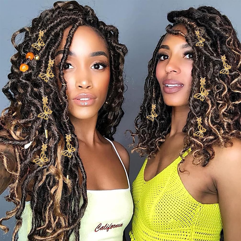 20 Pcs Butterfly Hair Braids Dreadlock Clips, Hollow Metals Cuffs Clip Hair Accessories Styling Fashion Toos for Women Men (Gold)