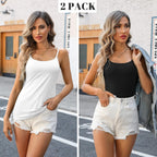 Women's Shelf Bra Camisole Tops Adjustable Spaghetti Strap Cami Tank Cotton Undershirts 2 Pack
