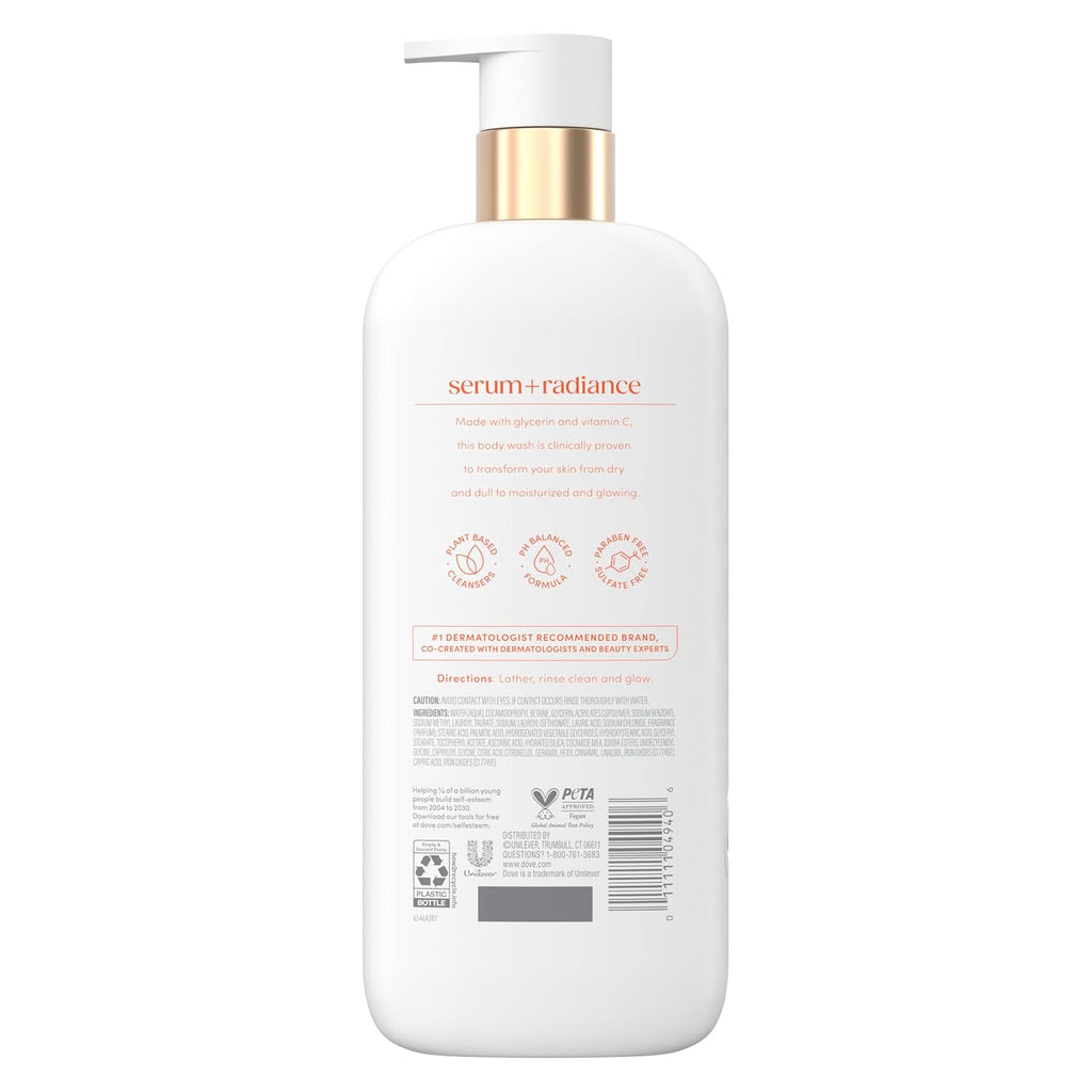 Dove Exfoliating Body Wash Glow Recharge Energizes & Illuminates Skin 3% Brightening Serum With Vitamin C 18.5 Oz