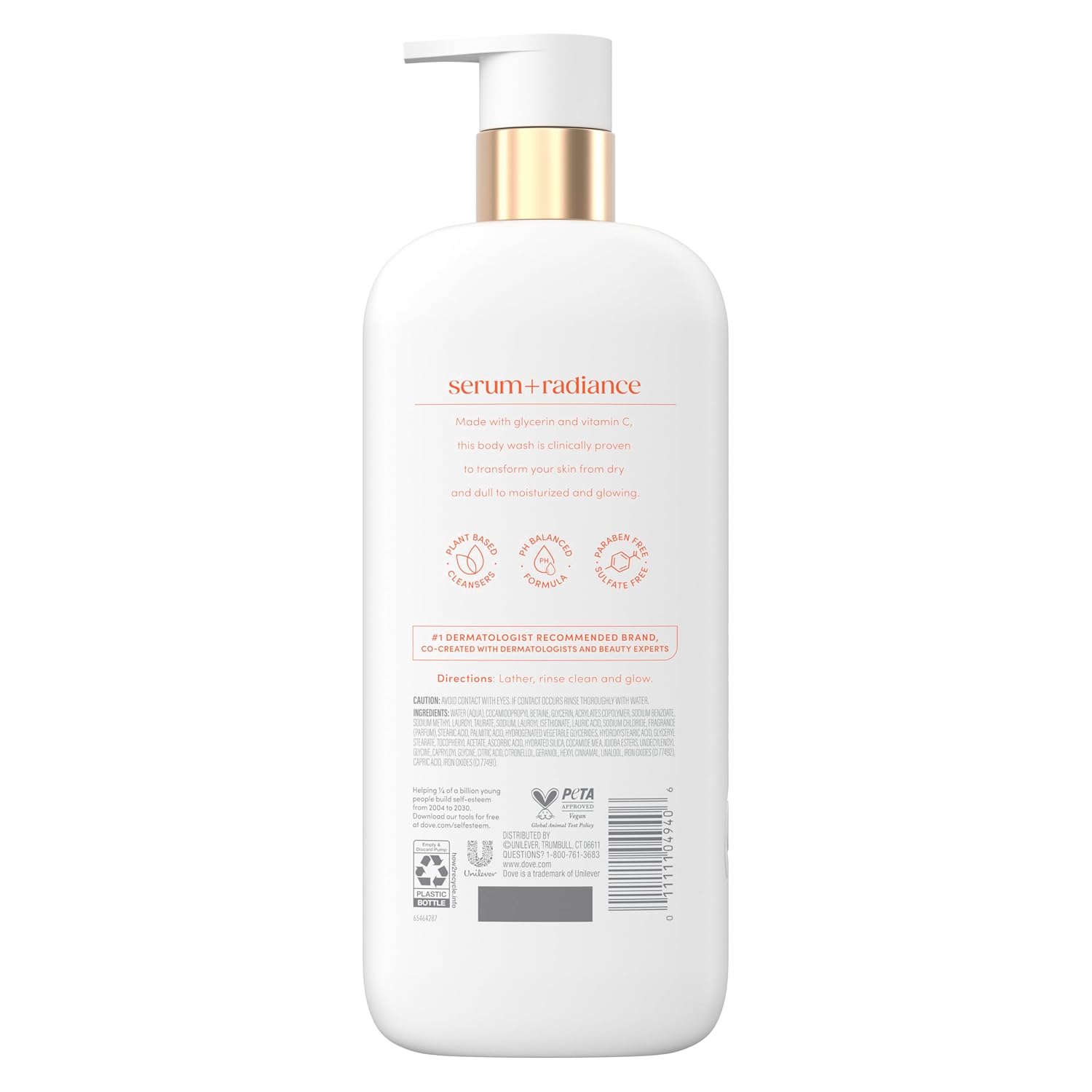 Dove Exfoliating Body Wash Glow Recharge Energizes & Illuminates Skin 3% Brightening Serum With Vitamin C 18.5 Oz