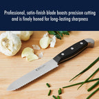HENCKELS Statement Razor-Sharp 5-inch Serrated Utility Knife, Tomato Knife, German Engineered Informed by 100+ Years of Mastery, Black/Stainless Steel