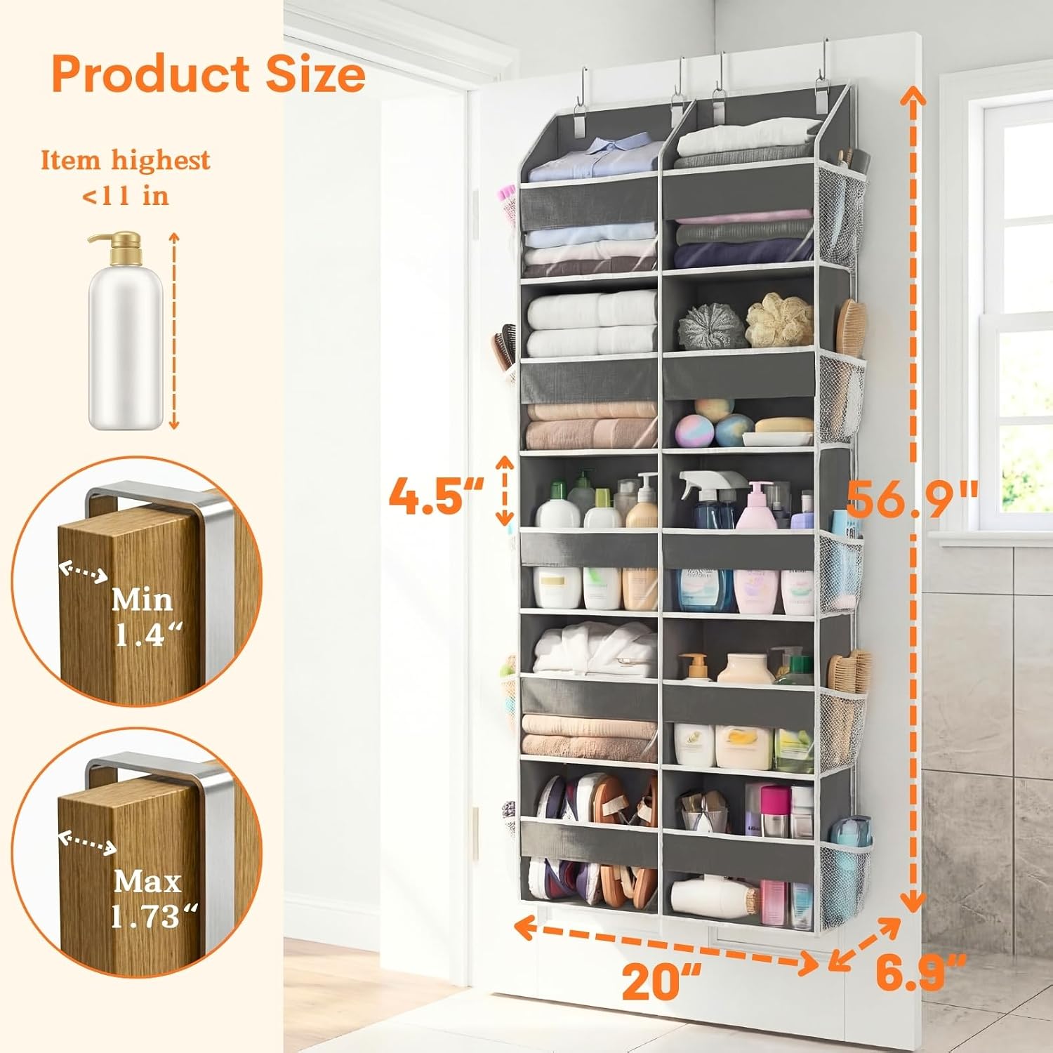 5-Tier Over Door Organizer, 10-Compartment Wide Storage Rack | 20" Wide, 80 Lbs For Heavy Family Use, 10 Side Pockets, Fits Doors For Closet, Nursery, Entryway, Dorm, Rv, Laundry Room