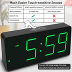 Peakeep Battery Operated Digital Alarm Clock For Bedrooms Big Numbers | Cordless Large Display Auto Dimming For Seniors, Adjustable Volume Loud Alarm Clock For Heavy Sleepers Adults (Green Digits)