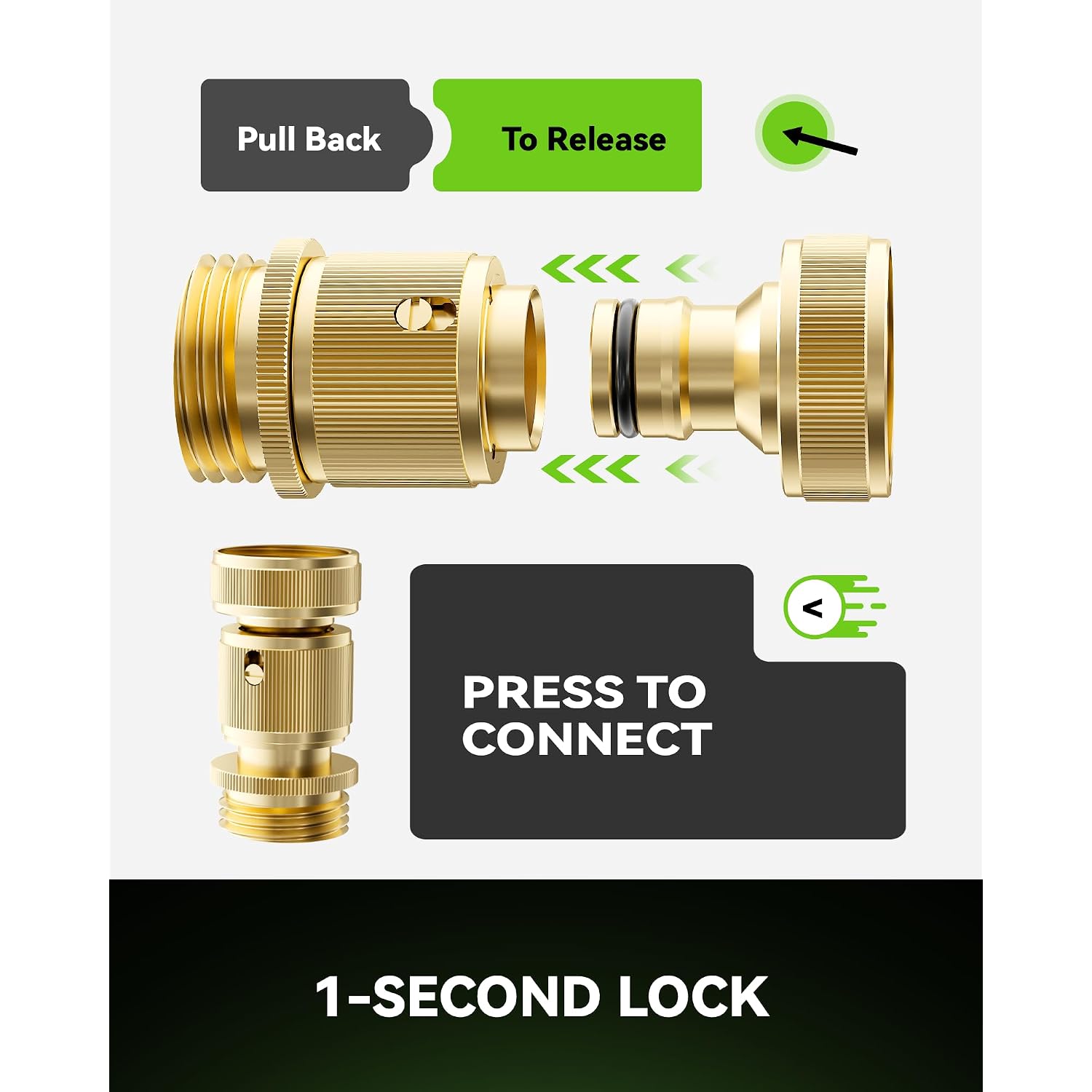 Rainpoint Garden Hose Quick Connectors, Heavy Duty Solid Brass 3/4 Inch Ght, Universal Leak-Proof Fittings For Easy Water Hose Connection (2 Sets)