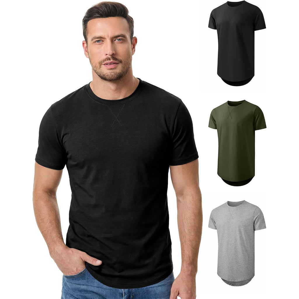 Jmierr Mens 3 Pack Cotton Hipster Hip Hop Longline Crewneck T-Shirt