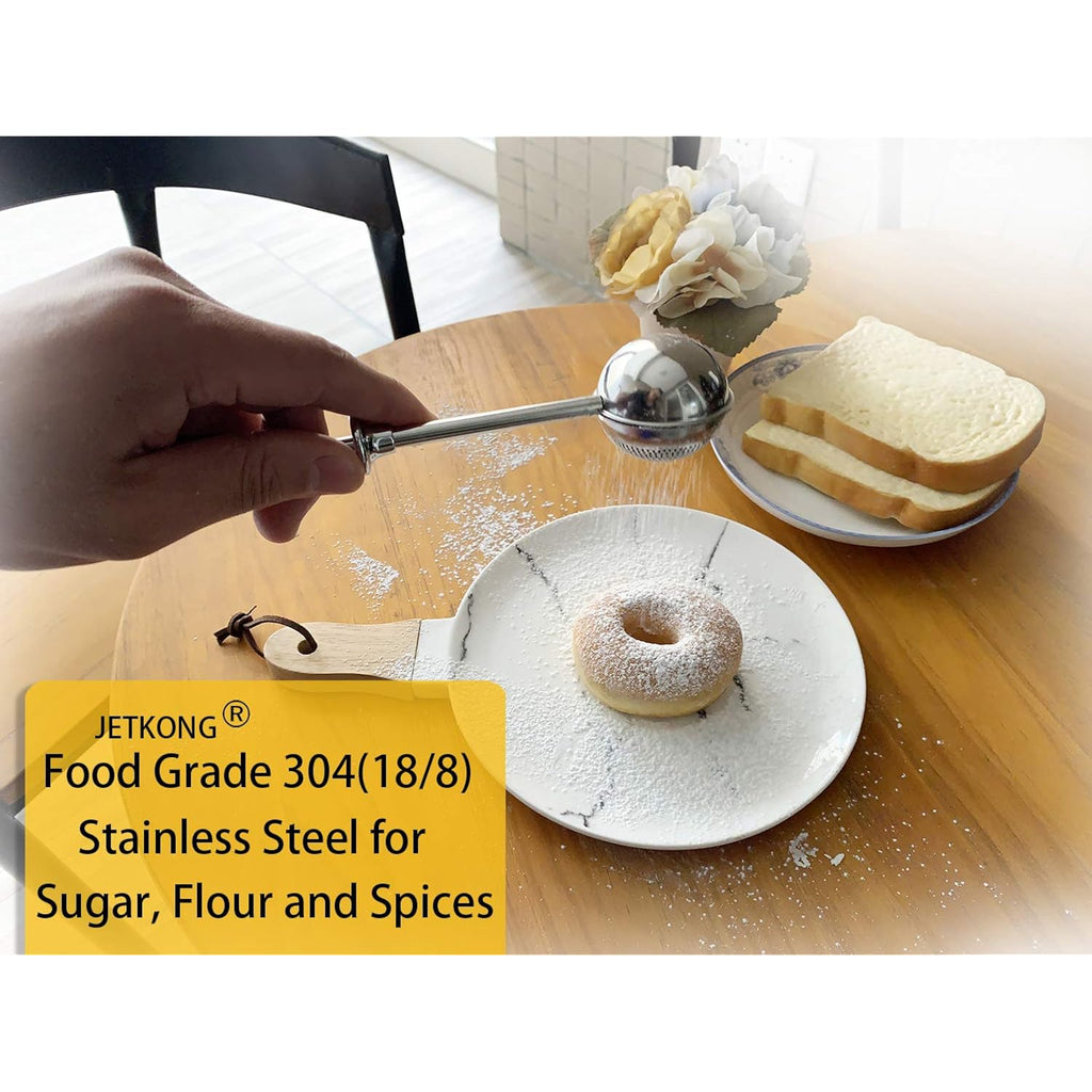 Jetkong Powdered Sugar Shaker Duster Flour Dispenser Shaker With 18/8 Stainless Steel Spring-Operated Handle For Sugar Flour And Spices