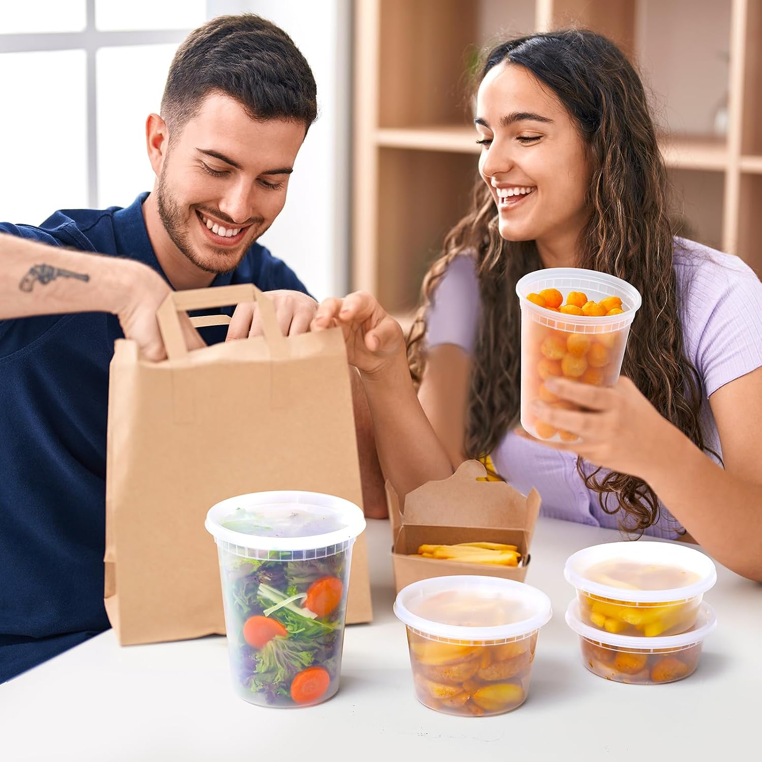 Aozita 24 Sets Plastic Deli Food Containers With Lids, 8 Oz 16Oz 32Oz Variety Pack, Airtight Food Storage Containers, Freezer/Dishwasher/Microwave Safe, Soup Containers For Takeout Food Storage