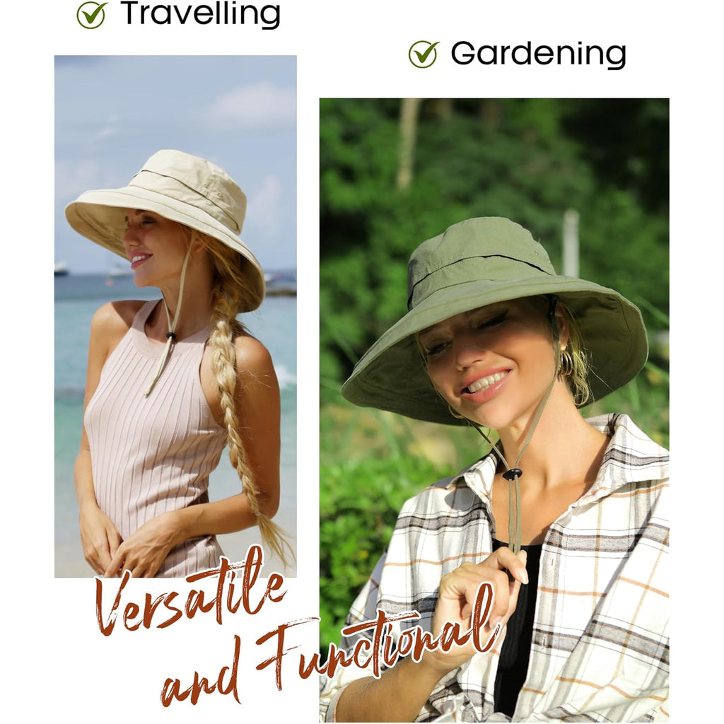 Sun Hats for Women Gardening Hat Wide Brim Ponytail Beach Sun Protection Breathable Cotton Summer Hat with Fold-Up Brim