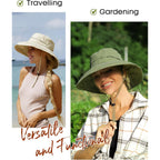 Sun Hats for Women Gardening Hat Wide Brim Ponytail Beach Sun Protection Breathable Cotton Summer Hat with Fold-Up Brim