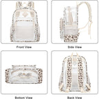Clear Backpack For Girls Women School Bookbag Heavy Duty Transparent Backpacks (Beige Corduroy Leopard)
