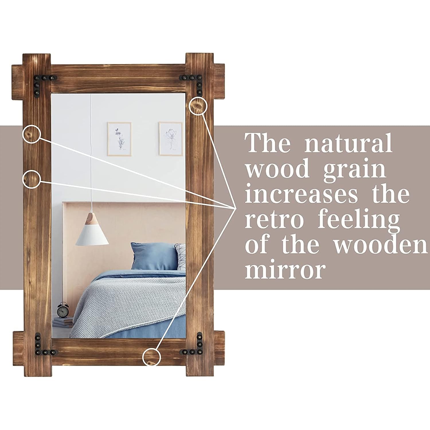 Memorecool Rustic Wood Mirror For Bathroom, Farmhouse Wall Mounted Vanity Mirror, Rectangular Wooden Framed Mirror For Bedroom Living Room Entryway, 30 X 20 Inch