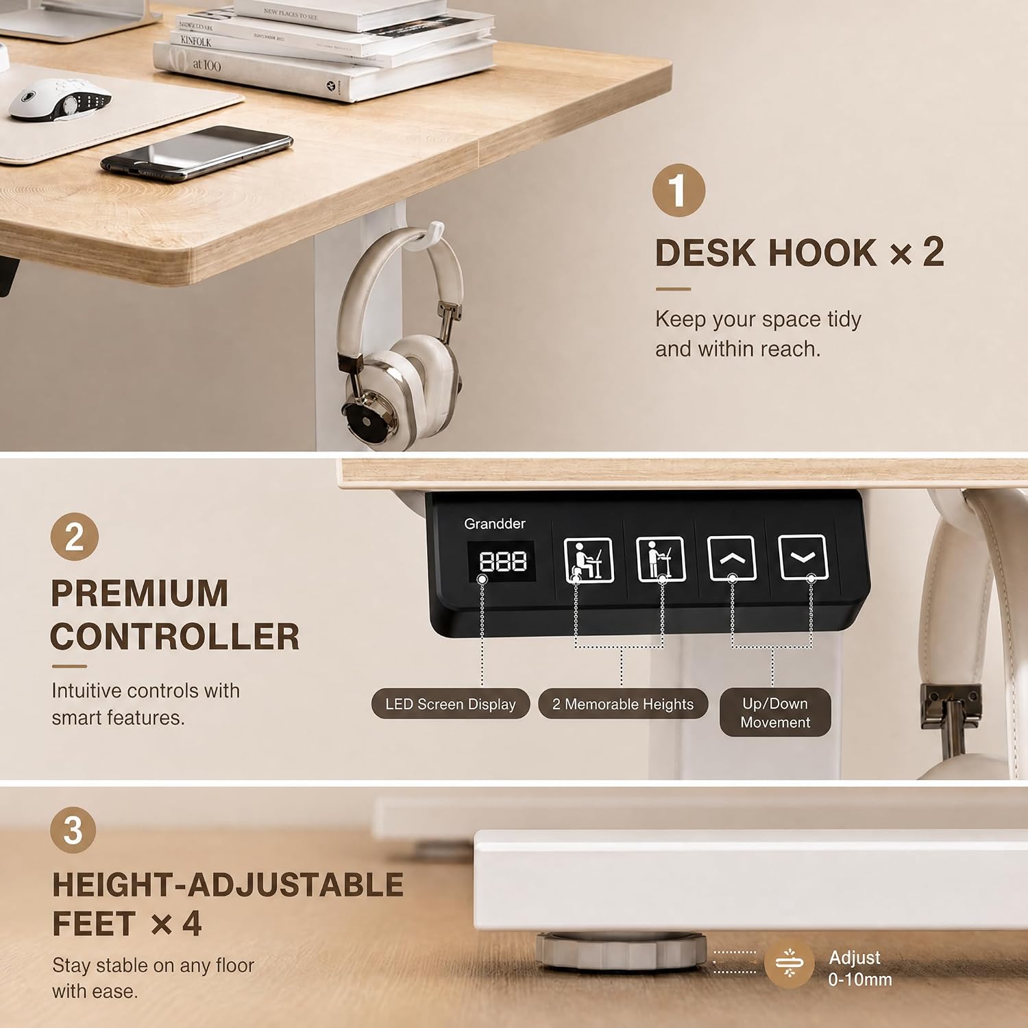 55X32 Extra-Deep Electric Standing Desk, Wide Desktop Fits 49" Ultrawide Monitor+Dual Screens, 176 Lbs Capacity, 2 Memory Presets, Anti Collision, Computer Desk For Home Office & Gaming, Oak