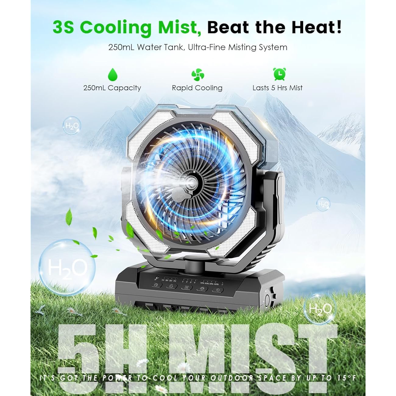Camping Misting Fan - 24000Mah Portable Battery Powered Fans With 9Oz Water Tank, Light, Hook - Rechargeable, 120H Cooling, Last 5H Mist, 4 Speed, Sleep Mode - Outdoor Gear, Travel Essentials