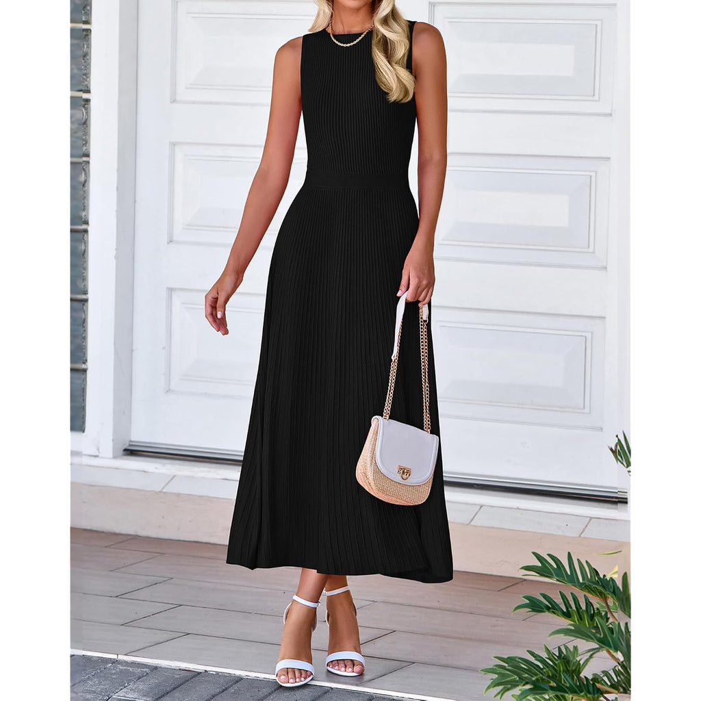 Btfbm Women Tank Midi Dress Summer Crewneck Sleeveless Pleated A Line Business Casual Formal Sweater Spring Dresses 2026