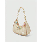 Makemechic Women'S Straw Beach Purse Seashell Beaded Shoulder Handbags Summer Vacation Bags