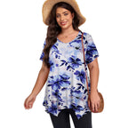 Larace Plus Size Tops For Womens Summer Clothes Short Sleeve Shirts Casual V Neck Tunic Asymmetrical Blouses