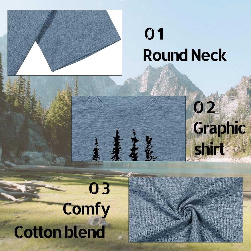 Funny Graphic Women Skinny Pine Tree Shirt Summer Hiking Camping Athletic Tees Nature Casual Comfy Clothes Ink Blue