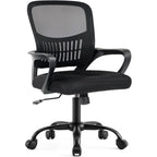 Dumos Home Office Chair - Ergonomic Mid Back Mesh Desk Chair With Lumbar Support & Rocking Mode, Height Adjustable, Fixed Armrest, For Conference, Computer, 360° Swivel, Adults, Black