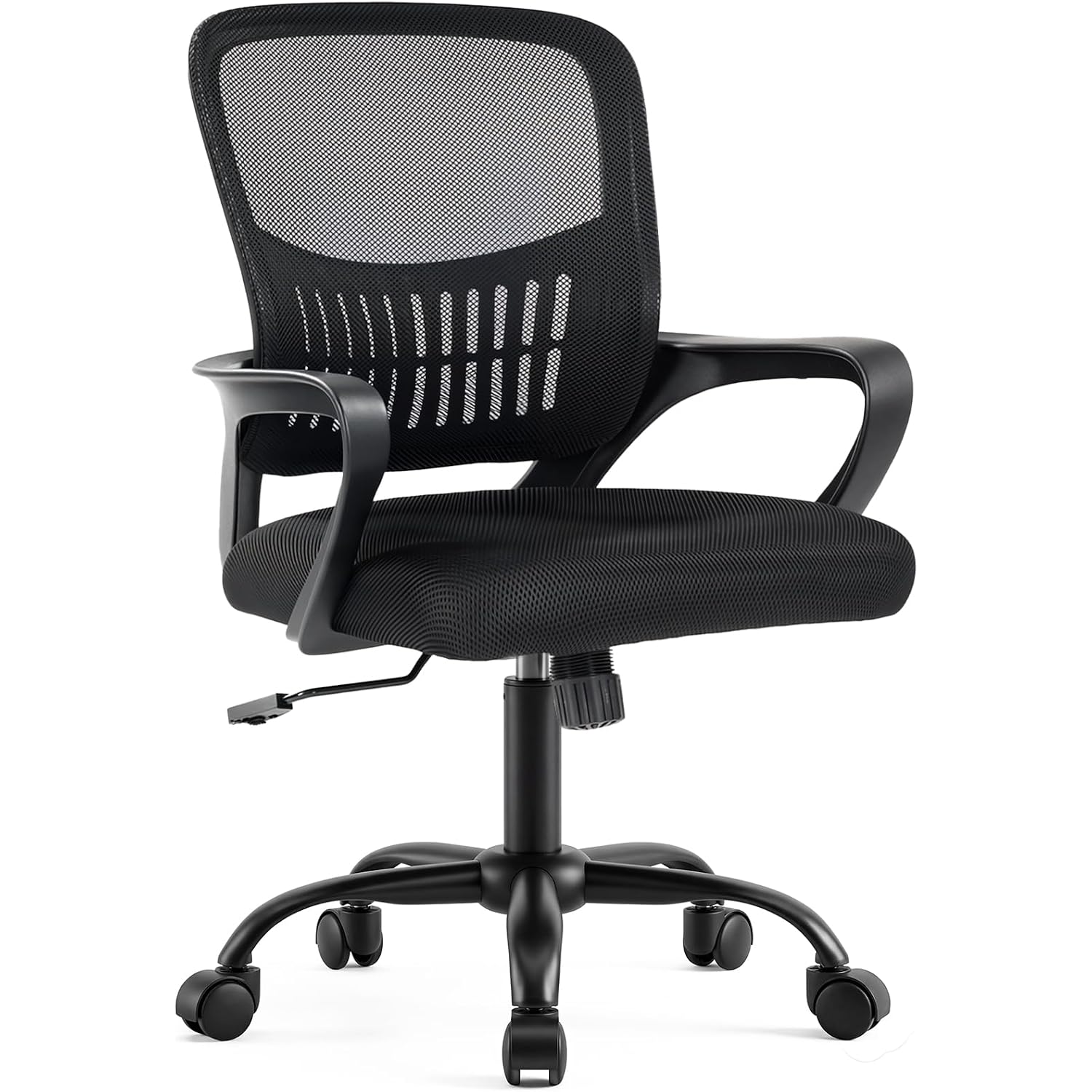 Dumos Home Office Chair - Ergonomic Mid Back Mesh Desk Chair With Lumbar Support & Rocking Mode, Height Adjustable, Fixed Armrest, For Conference, Computer, 360° Swivel, Adults, Black