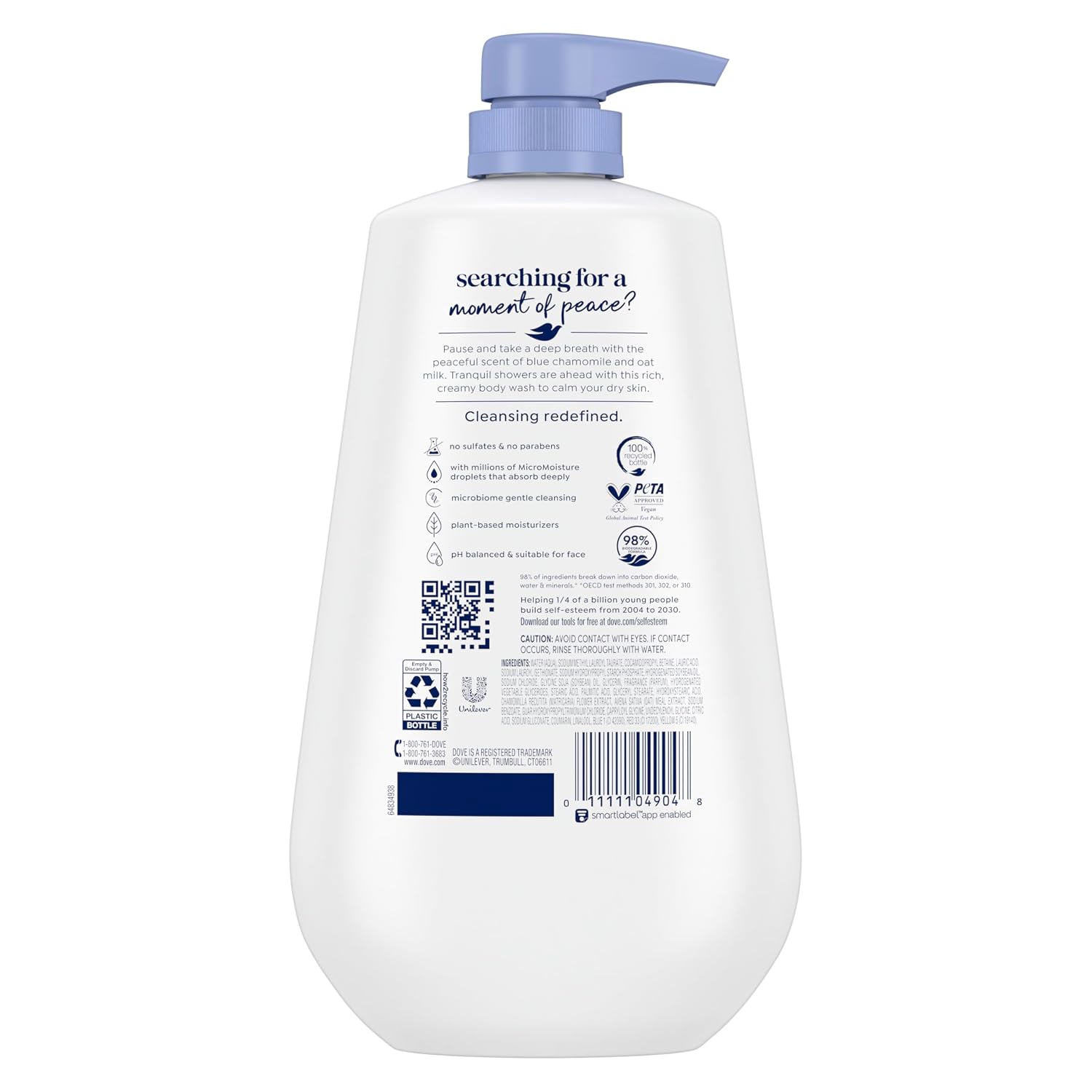 Dove 24Hr Lotion Body Wash Anti-Stress, 30.6 Oz | Moisturizing Body Wash With Micromoisture And A Calming Blue Chamomile & Oat Milk Scent