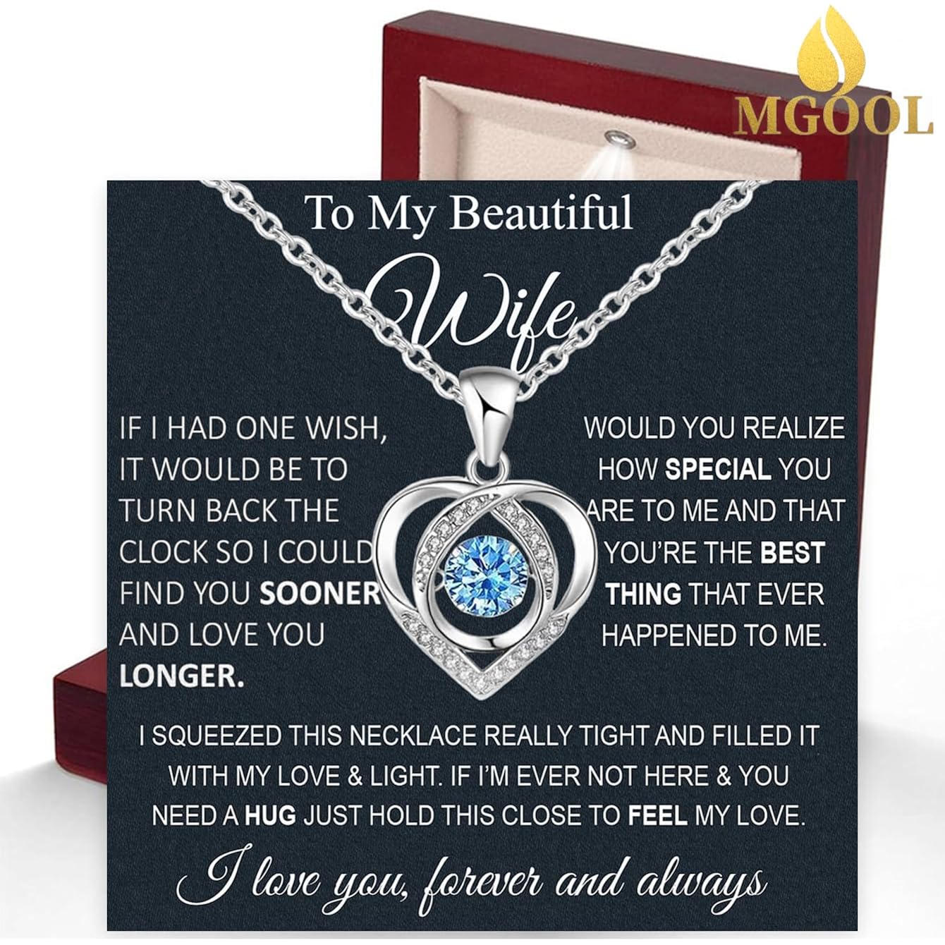 Wife Necklace From Husband To My Wife Necklace Soulmate Necklace For Women Future Wife Jewelry Birthday Christmas Valentine's gifts For Girlfriend Message Card & LED Box