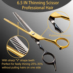 15 Pcs Hair Cutting Scissors Professional, Thinning Shears For Hair Cutting, Black Gold Stainless Steel Barber Scissors, Lengnoyp Haircut Scissors Hair Cutting Kit For Women, Men