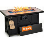 Bali Outdoors 42 Inch Propane Fire Pit Patio | Outdoor Fire Pit Table Large Black Firepits For Outside Rectangular