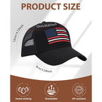 American Flag Hat Patriotic Baseball Cap - USA Flag Trucker Hat for Men & Women, Breathable Mesh Adjustable Sun Hat Black+red