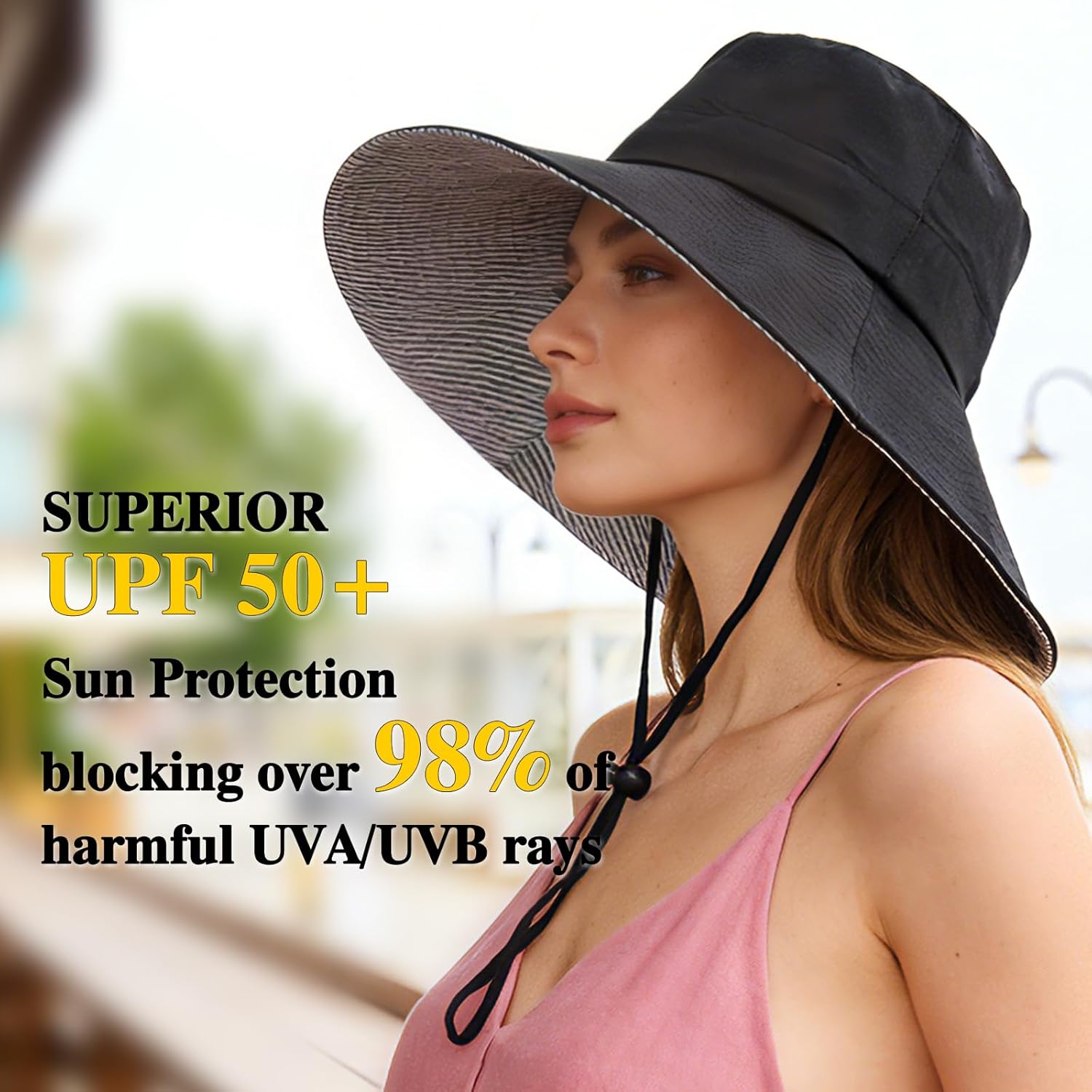 Sun Hats for Women Wide Brim Foldable Beach Hat UV UPF50+ Summer Sun Protection Bucket Hat for Outdoor, Gardening, Travel
