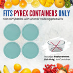 Replacement Lids fits Pyrex 2-Cup Glass Food Storage Container Bowls, 5-Inch Plastic Round Lids Covers for Pyrex 7200-PC, Airtight & Leakproof (4-Pack, Turquoise)