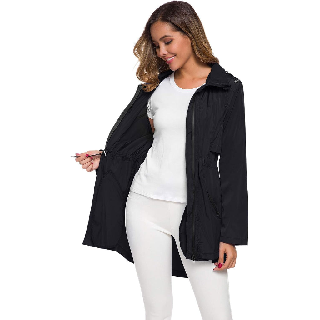 Women'S Long Raincoat With Hood Outdoor Lightweight Windbreaker Rain Jacket Waterproof