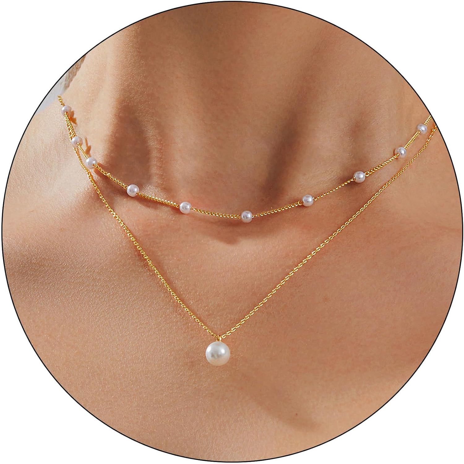 Partm Pearl Necklace for Women Trendy 14K Gold Plated Dainty Pearl Pendant Choker Set Handmade Pearl Gold Necklace Non Tarnish Simple Cute Jewelry Gifts for Women
