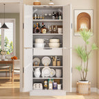 Unikito 71" Tall Kitchen Pantry Storage Cabinet With Farmhouse Barn Doors And Storage Drawer, 4 Adjustable Shelves, Freestanding Cupboard For Dining Room, Living Room, Utility Room, White