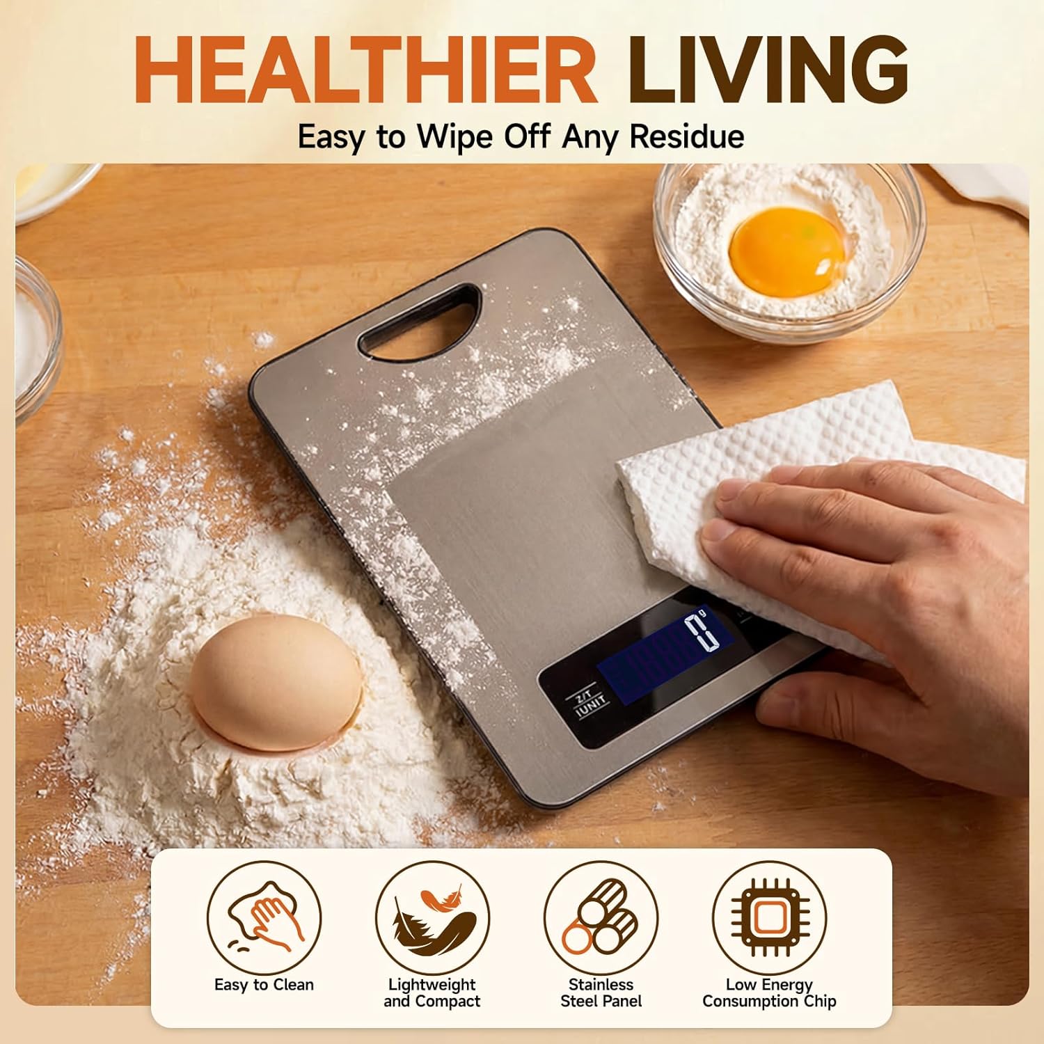 Food Scale, Digital Kitchen Scale With Hanging Loop, 11Lb Baking Scale | 1G Accuracy, G/Oz,Etc.5 Unit Conversion, Tare Function, Fingerprint-Resistant Steel, Suitable For Cooking, Baking ,Meal Prep