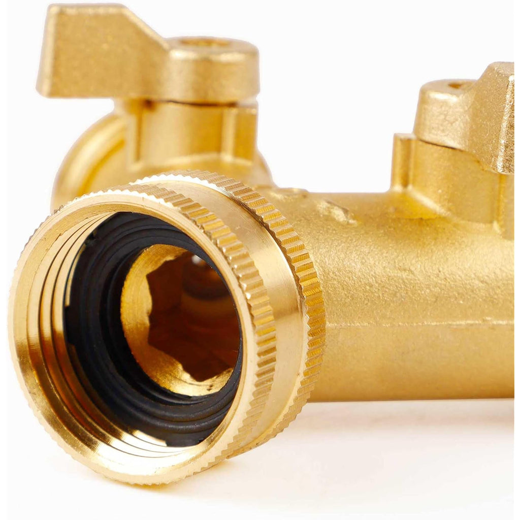 Triumpeek Brass Garden Hose Splitter, 3/4 Inch 2-Way Y Brass Hose Connector With O-Ring Washers & Tape