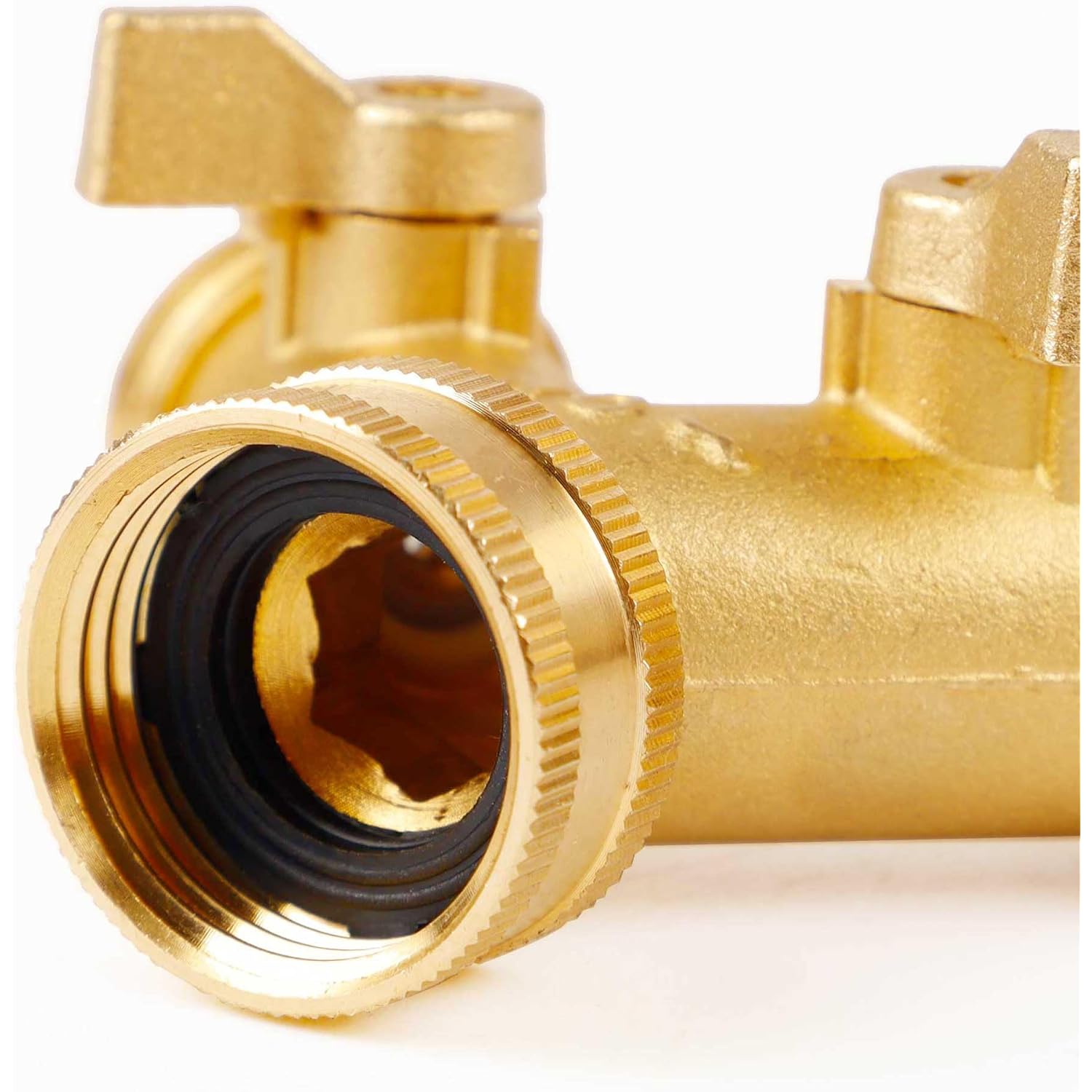 Triumpeek Brass Garden Hose Splitter, 3/4 Inch 2-Way Y Brass Hose Connector With O-Ring Washers & Tape