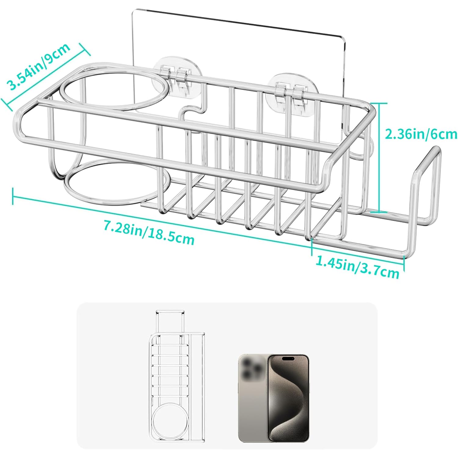 Hapirm 4 In 1 Sink Caddy Sponge Holder, Sus304 Stainless Steel Kitchen Brush Holder And Dish Cloth Hanger, Kitchen Organizers And Storage Essentials - Silver