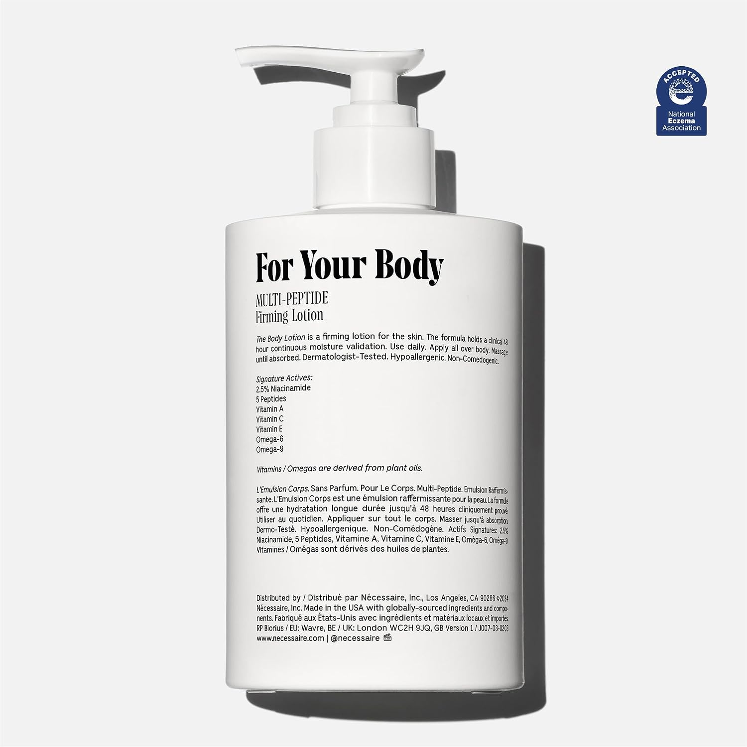 Nécessaire The Body Lotion - Fragrance-Free - Multi-Peptide Moisturizer - Firming Body Lotion For Women + Men. 2.5% Niacinamide. Non-Comedogenic + Hypoallergenic For Sensitive Skin – 450Ml/15.2 Fl Oz