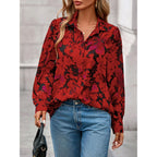 Women's Floral Blouses Dressy Casual V Neck Button Down Shirts Lantern Long Sleeve Boho Chiffon Spring Tops 2026