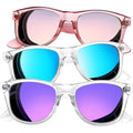 Joopin 3 Pack Square Sunglasses Polarized UV Protection Trendy Sun Glassses Fashion Shades for Women Men H13-pink Pink+ Clear Purple + Clear Blue