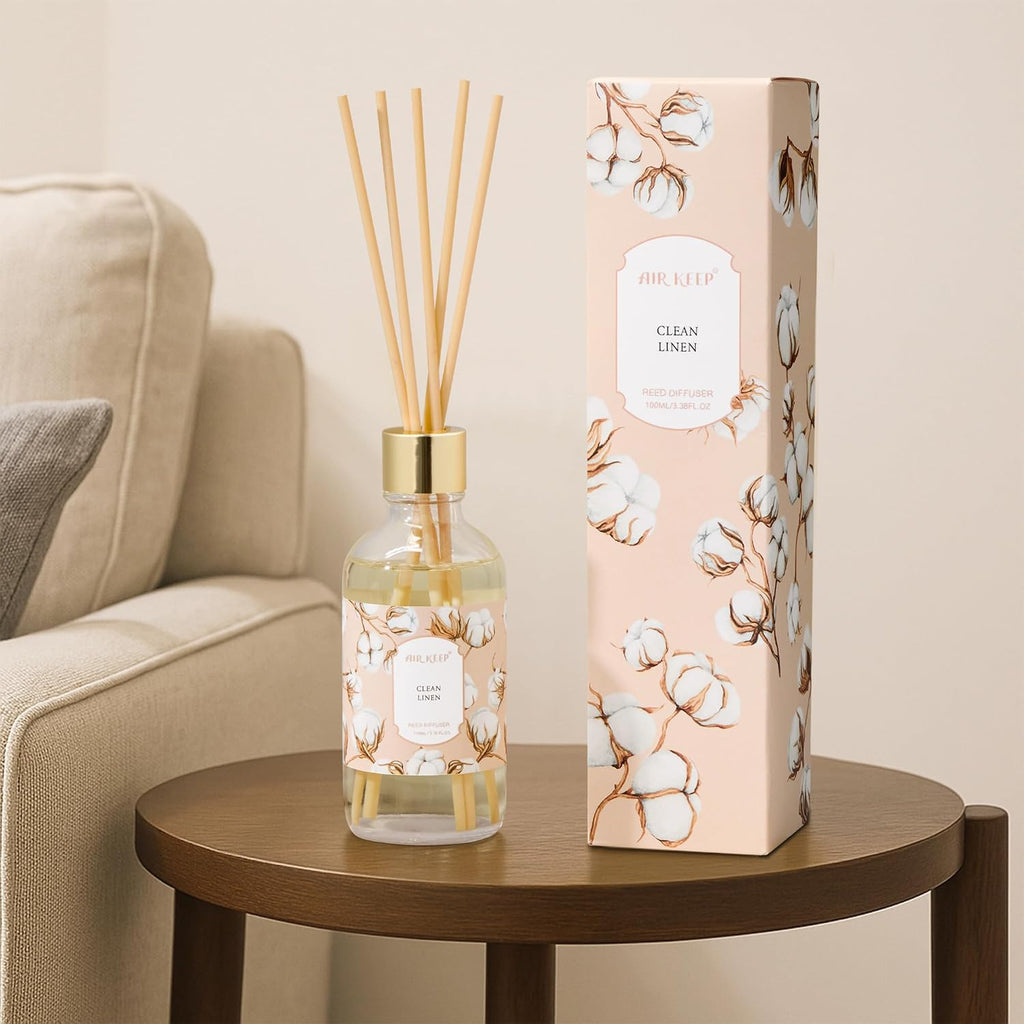 Reed Diffuser Oil Set With Reed Sticks, Clean Linen Aromatherapy Oil Scent Diffuser For Home Office Bathroom Decoration Perfume And Gifts 3.38 Oz/100Ml