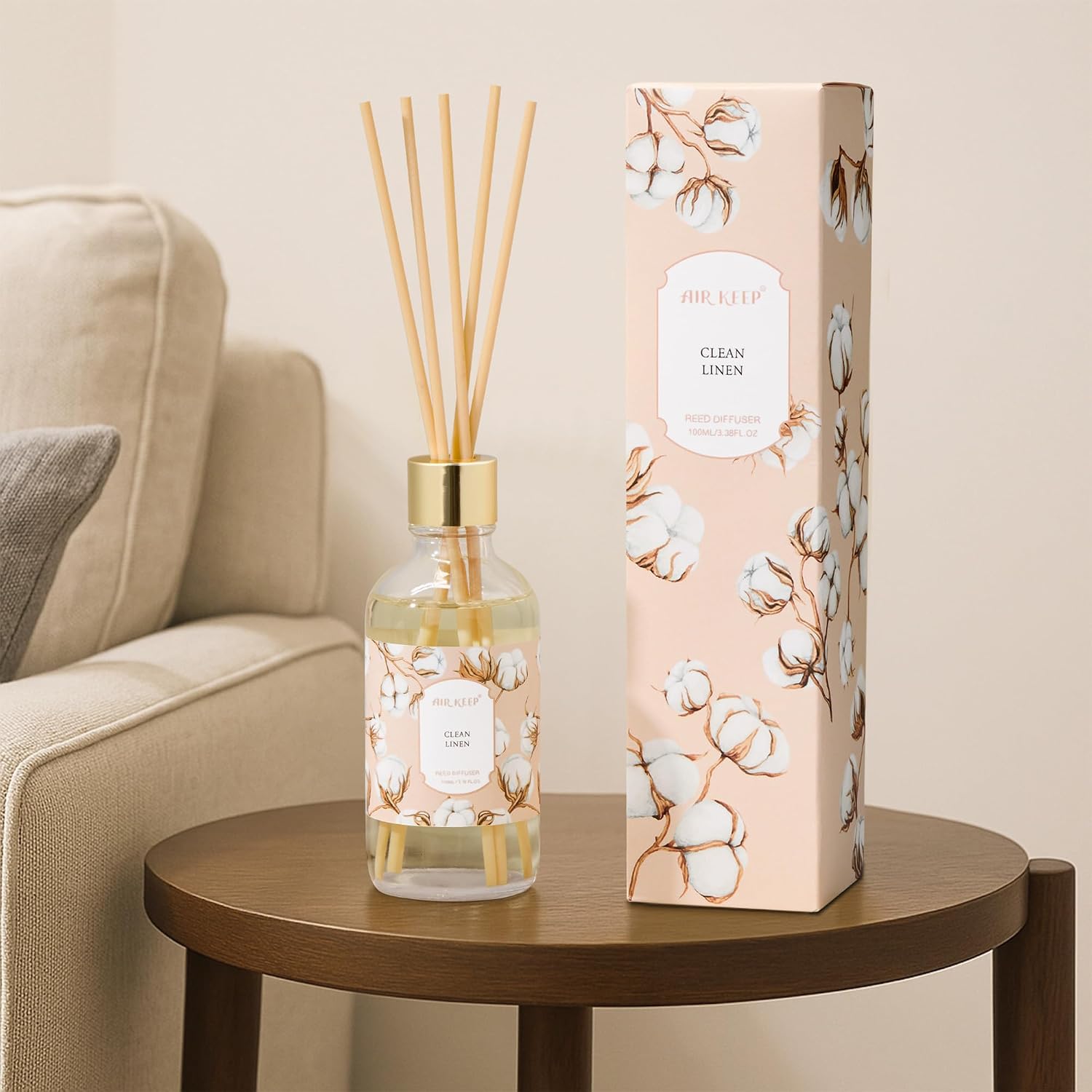 Reed Diffuser Oil Set With Reed Sticks, Clean Linen Aromatherapy Oil Scent Diffuser For Home Office Bathroom Decoration Perfume And Gifts 3.38 Oz/100Ml