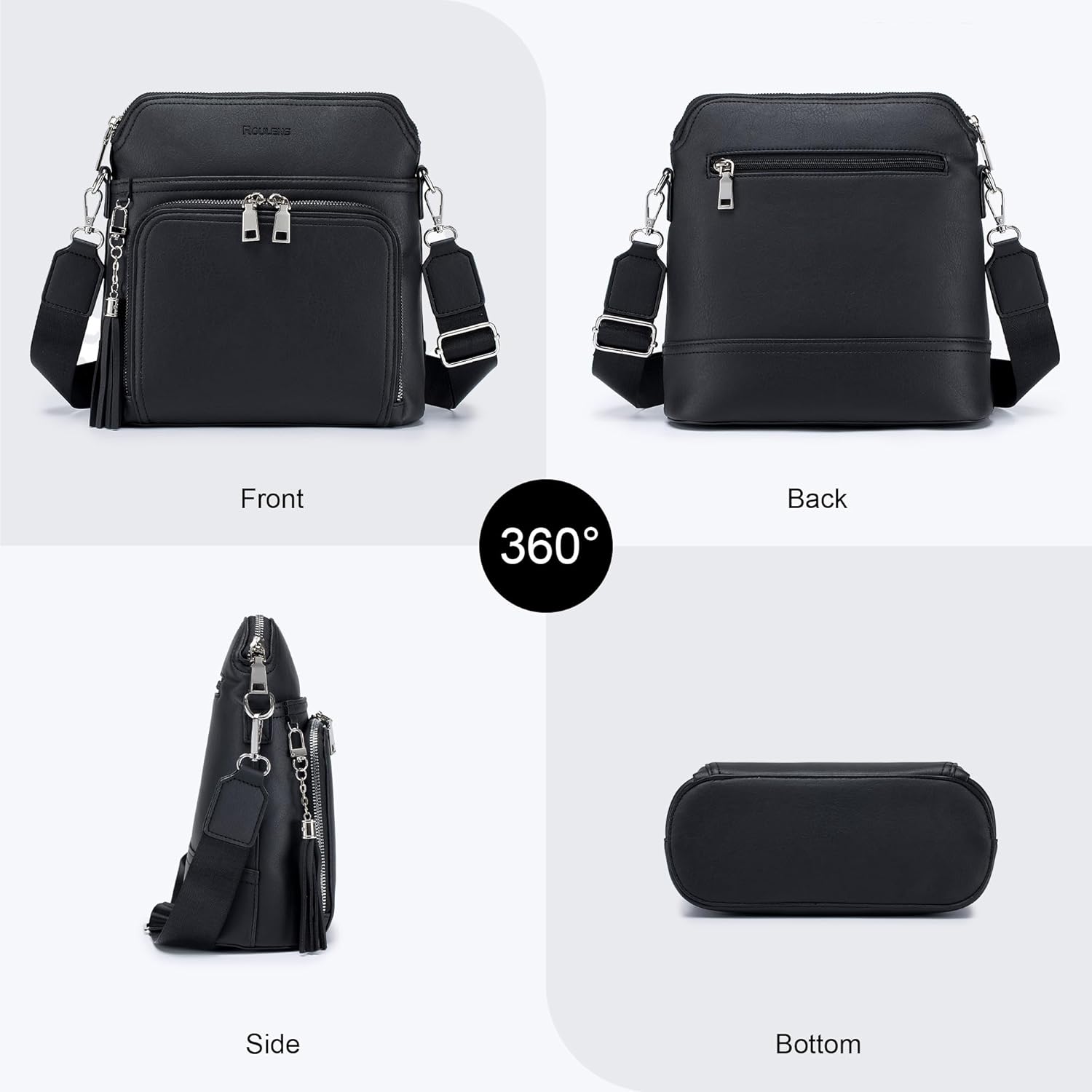 Roulens Crossbody Purse for Women Vegan Leather Medium Crossbody Wallet Bag for Travel Women Shoulder Handbags with Tassel