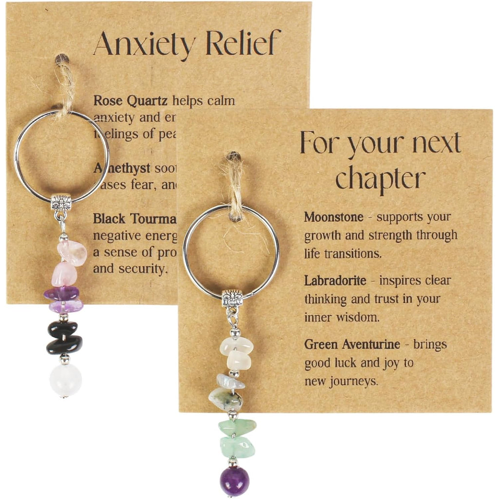 2 Pcs Natural Crystal Keychain For Coworker, Teacher, Nurse, Friend, Senior Night Gifts, Farewell, Going Away, New Job, Divorce Gifts, Breakup Gift for Women, Christmas Gift(Next Chapter+Self-love)