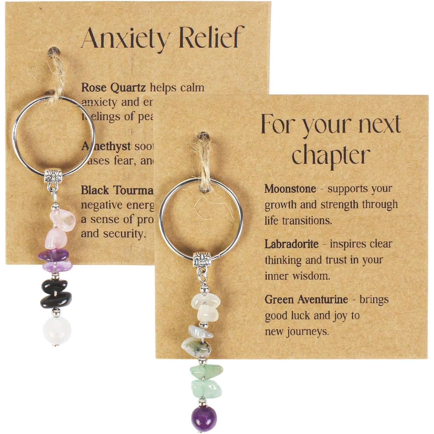 2 Pcs Natural Crystal Keychain For Coworker, Teacher, Nurse, Friend, Senior Night Gifts, Farewell, Going Away, New Job, Divorce Gifts, Breakup Gift for Women, Christmas Gift(Next Chapter+Self-love)