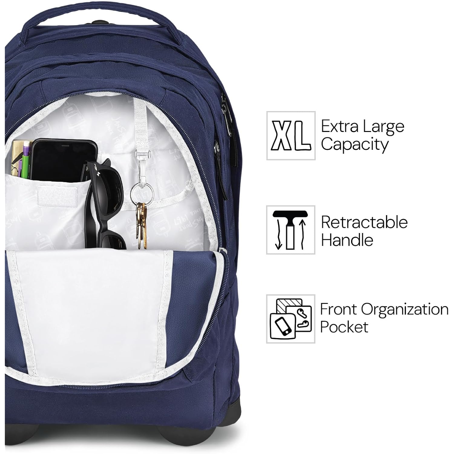 Jansport Driver 8 Rolling Backpack - Wheeled Travel Bag With 15-Inch Laptop Sleeve, One Size, Black