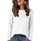 Anrabess Long Sleeve Shirts For Women,Soft Stretchy Wrinkle-Free Tops,Casual Crew Neck T Shirt For Work Daily Fall