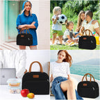 Lunch Box Lunch Bag For Women Men,Reusable Cute Lunch Pail Bag,Leakproof,Insulated Lunchbox Tote Compact 10L, Cooler Lunch Container For Work Travel Office (Black)